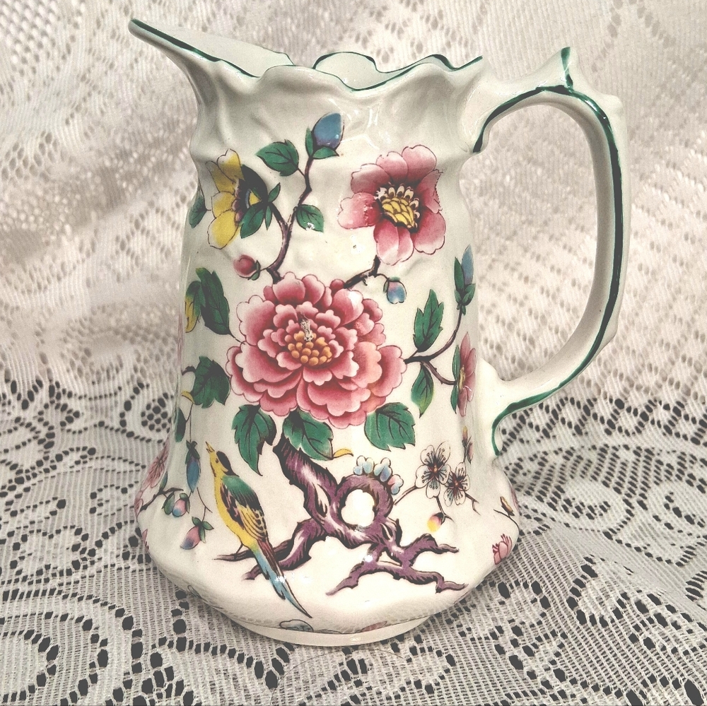 James Kent ' Chinese Rose' Pitcher With Flowers And Birds 6251